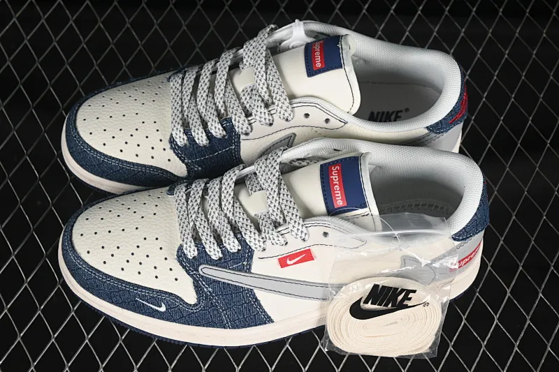 All categories Air Jordan Jordan series basketball shoes Air Jordan 1 Low High-end customized low-top sneakers Travis Scott x Fragment Design x Air Jordan 1 Low OG SP AJ1 Joe 1 Supreme joint gray and blue denim low-top cultural casual sneakers JJ2508-565